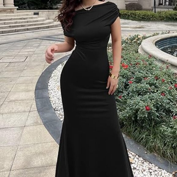 Womens Elegant Sleeveless Off Shoulder Bodycon Long Formal Party Evening Dress L - Picture 1 of 8
